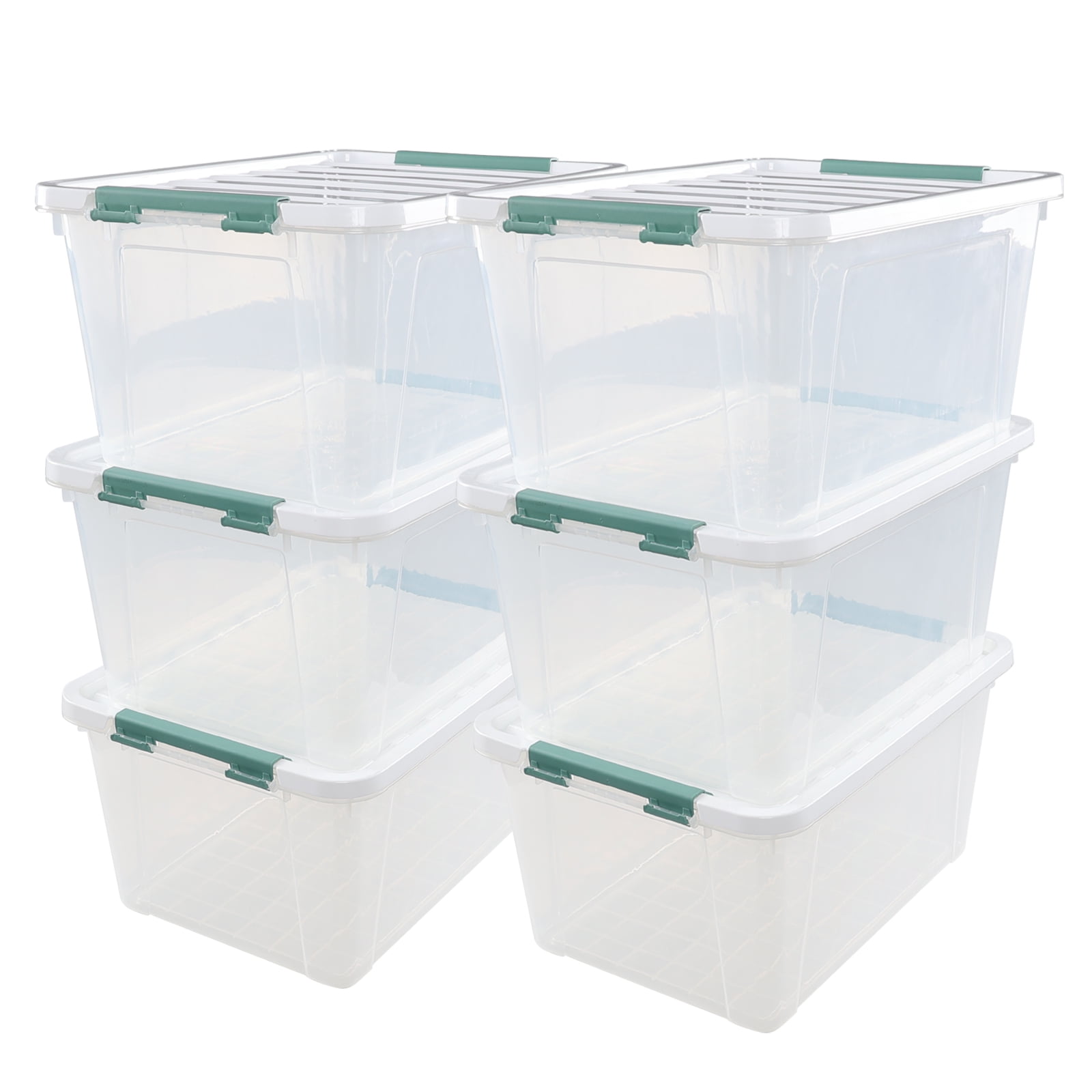 Idomy 6Pack Clear Plastic Storage Latch Box with Lids, 35 L