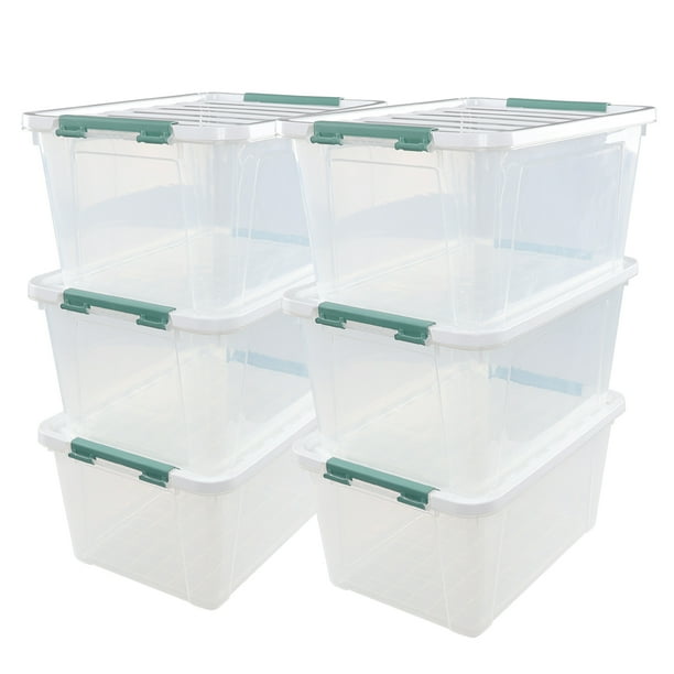 Idomy 6Pack Clear Plastic Storage Latch Box with Lids, 35 L