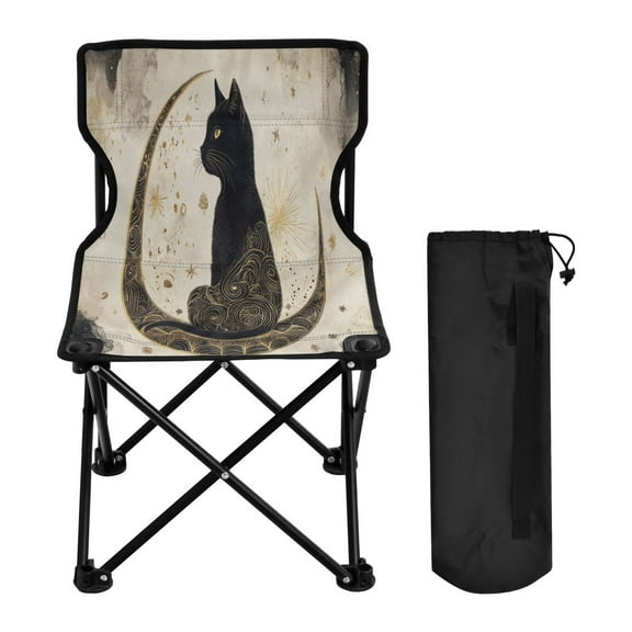 YAZAOO Camping Chairs Modern Black Cat on Crescent Moon Pattern Folding chair