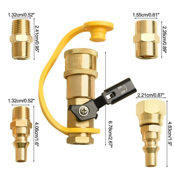 5pcs RV Propane Quick Connect Adapter 1/4" Globe Valve For Low Pressure Propane Systems/RV/trailer/outdoor Barbecue/heater