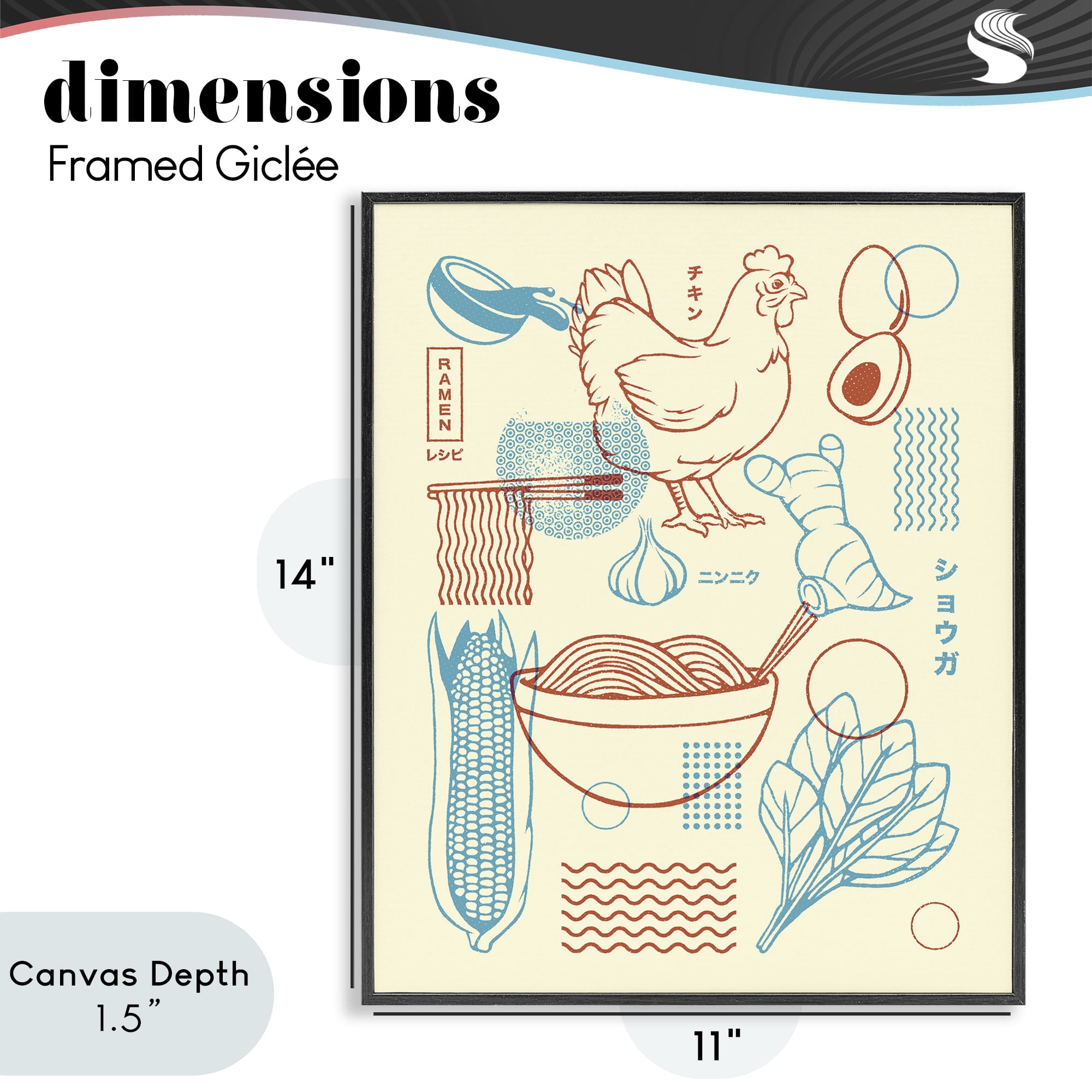 Stupell Industries Minimalist Ramen Ingredients Black Framed Giclee Art, design by Tobe Fonseca