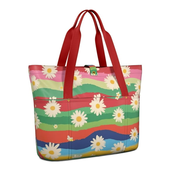 Tote Bag for Women - Pioneer Flower Shoulder Bag - Large Utility Work Duffle Bag with Zipper Handbag for Travel, Work, Sprots