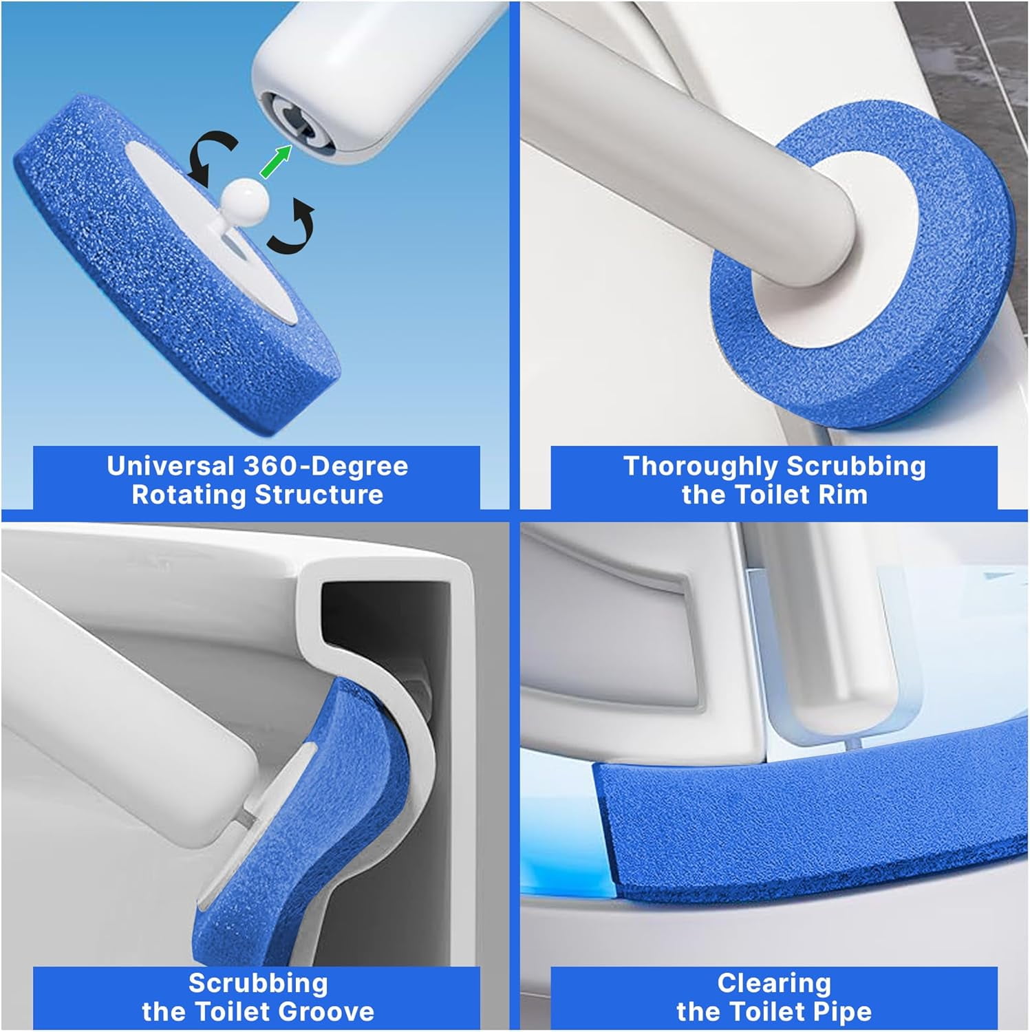 Wall-Mounted Disposable Toilet Brush Kit and 30 Fresh Bleach Scrubbing Sponge Pads. Bathroom Space Saving Toilet Wand kit. Toilet Bowl Brush and Holder Set. (Starter Kit + 30 Brush)