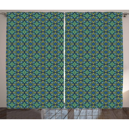 Vintage Curtains 2 Panels Set Western Culture Inspired Artistic Vintage Curtains 2 Panels Set Western Culture Inspired Artistic Mosaic Fl Tiles Pattern Window