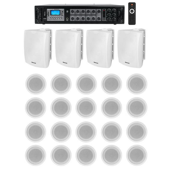 4) 5.25" White Wall 20) 5" Ceiling Speakers Commercial Amp 4 Restaurant/Office