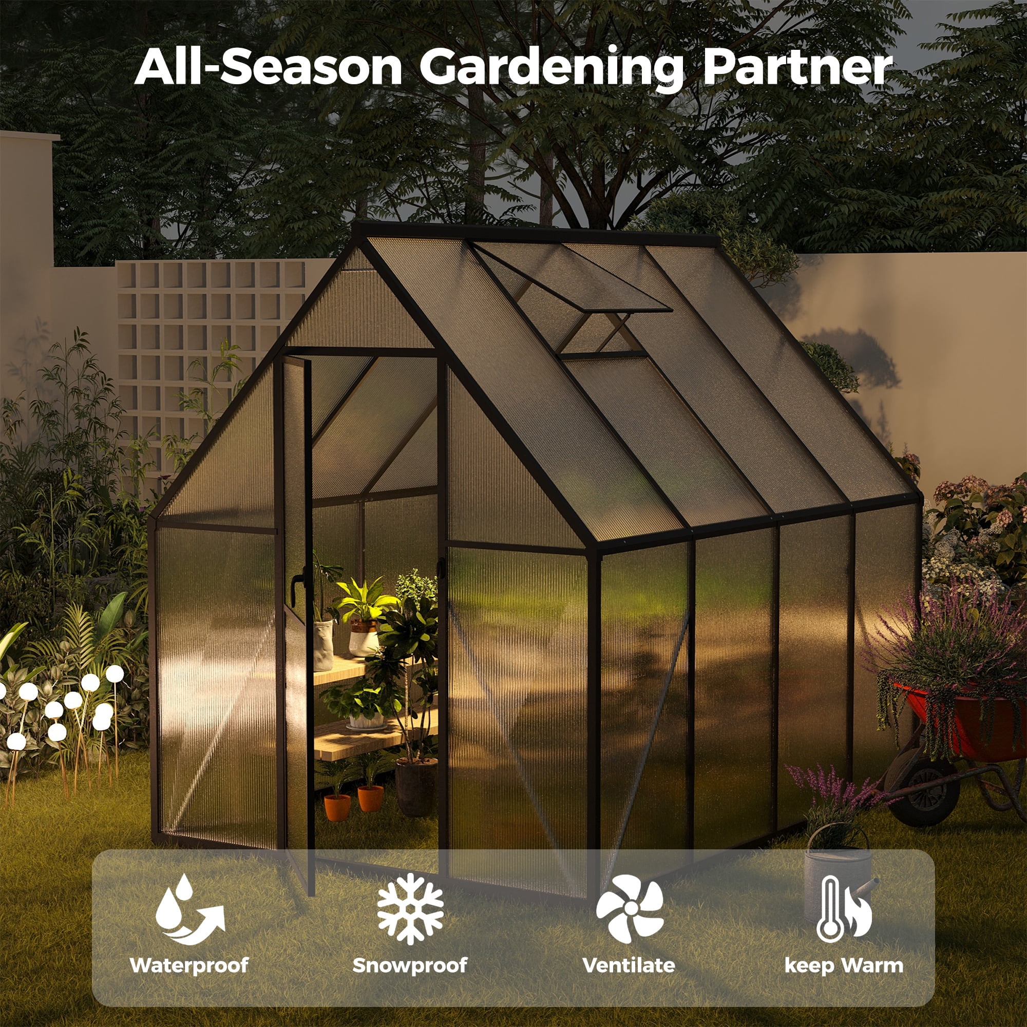 6x8ft Greenhouse for Outdoors, Enhanced Aluminum Frame Greenhouse with Roof Vent, Large Walk-in Green House for Garden Backyard