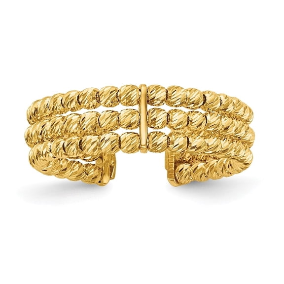 14k Yellow Gold 3 Band Beaded Adjustable Ring
