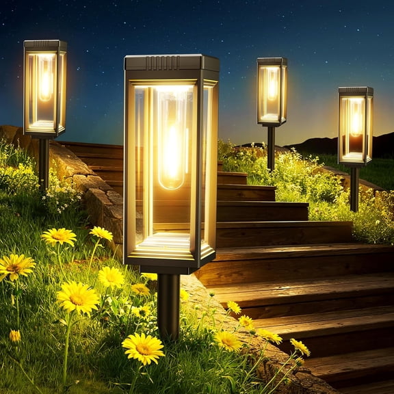 nunhole 8 Pack Tall Solar Pathway Lights Outdoor, Bright Solar Powered Garden Lights Waterproof, Auto On/Off, Up to 15H Outdoor Lighting for Lawn Patio Walkway Driveway Path Yard Decor