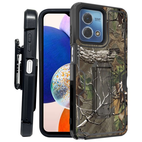 ANJ  Rugged Shockproof Kickstand Hybrid Case with Card Slot and Holster   Tempered Glass Cover for Motorola Moto G Stylus 5G (2023) - Tree Camo