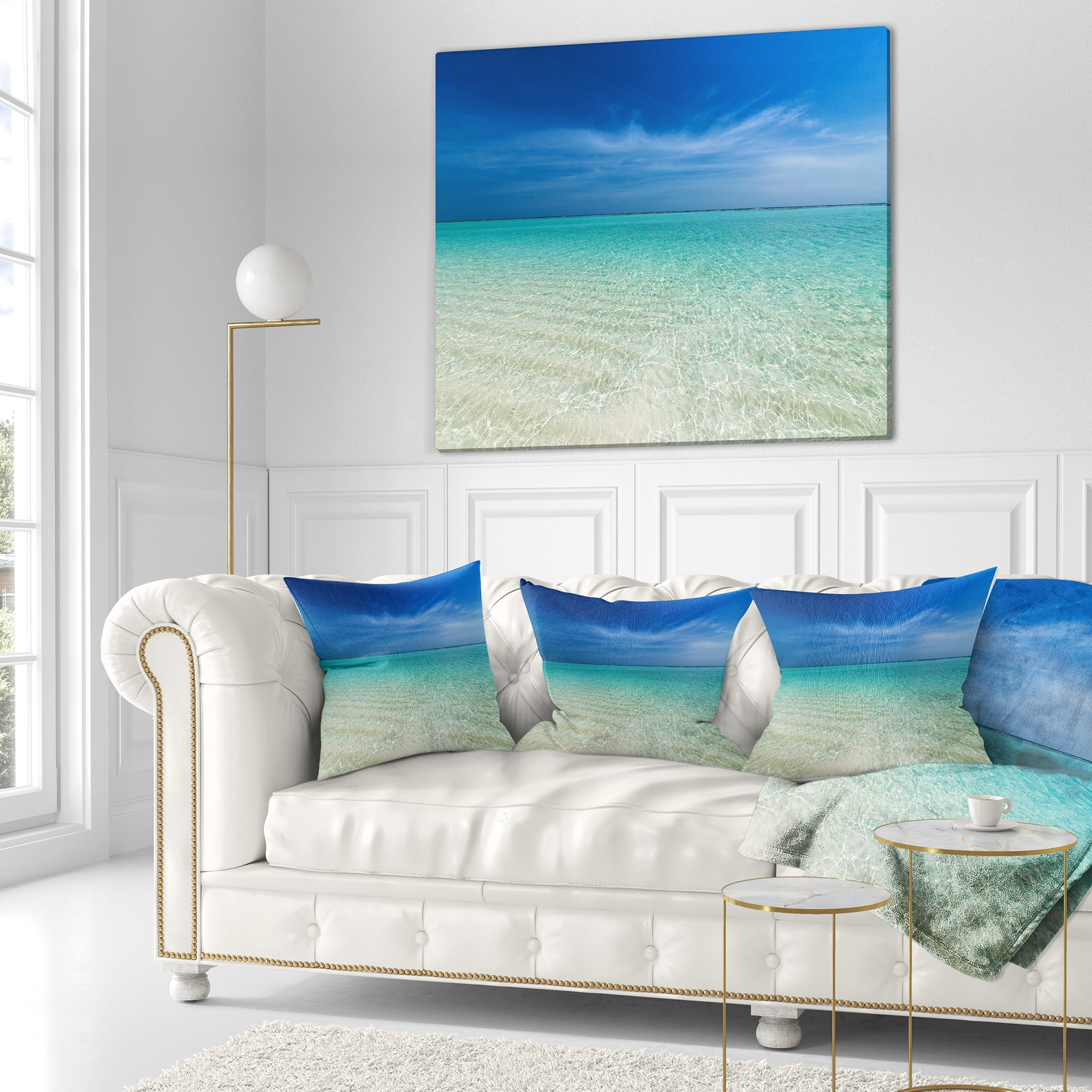 Designart Turquoise Ocean Under Blue Sky - Modern Seascape Throw Pillow - 16x16