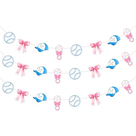 3Pcs Pink Bow and Baseball Banners Baseballs Or Bows Gender Reveal decor Blue Pink Baseball Bow Banner Garlands He Or She Bow Gender Reveal Decor Sports Theme Hanging Decor for Boy Girl Pregnancy