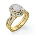 thumbnail image 4 of JeenMata Infinity Shank 1.5 Carat Egg-Shaped White Fire Opal and Moissanite Pave Duo Halo Victorian Bridal Set in 18K Yellow Gold Plating over Silver, 4 of 6