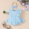 thumbnail image 2 of Xudanell Infant Girl Outfits Sweet Sleeveless Lace Triangle Romper Dress Newborn Baby Girl Flower Clothes Summer Sky Blue 3-6 Months, 2 of 9