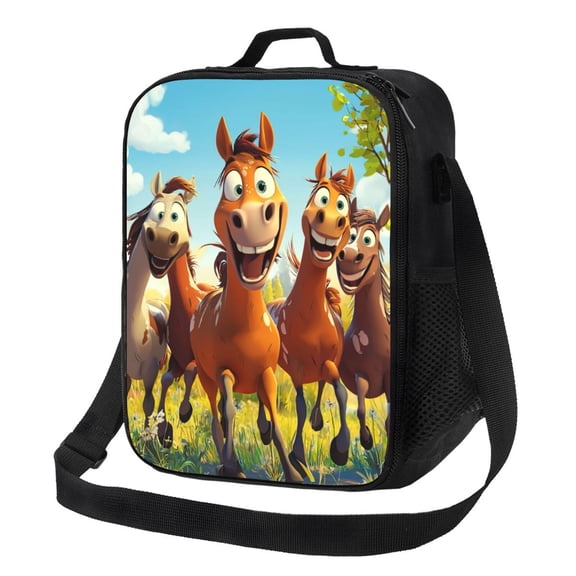 Cute Cartoon Horse Lunch Bag Reusable Lunch Box Insulated Tote Bag with Adjustable Shoulder Strap