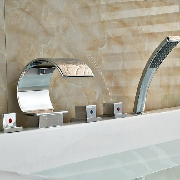 Juno Chrome Polished Waterfall Roman Tub Faucets With Handheld Shower