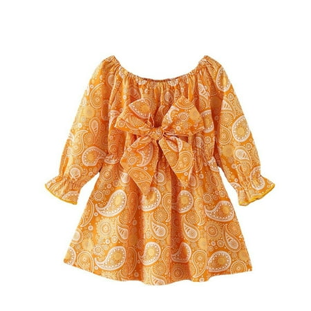 

Rovga Children Kids Toddler Baby Girls Long Ruffled Sleeve Bowknot Print Princess Dress Outfits Clothes Kawaill Children Dress