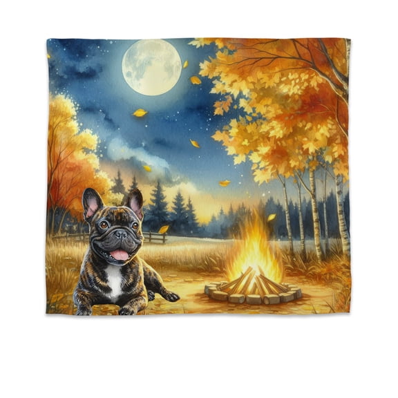 Hello Fall French Bulldog Enjoys Warm Campfire Autumn Night Bright Moon Tapestry Dog Lover Gifts Wall Hanging Backdrop Home Decor - 01008