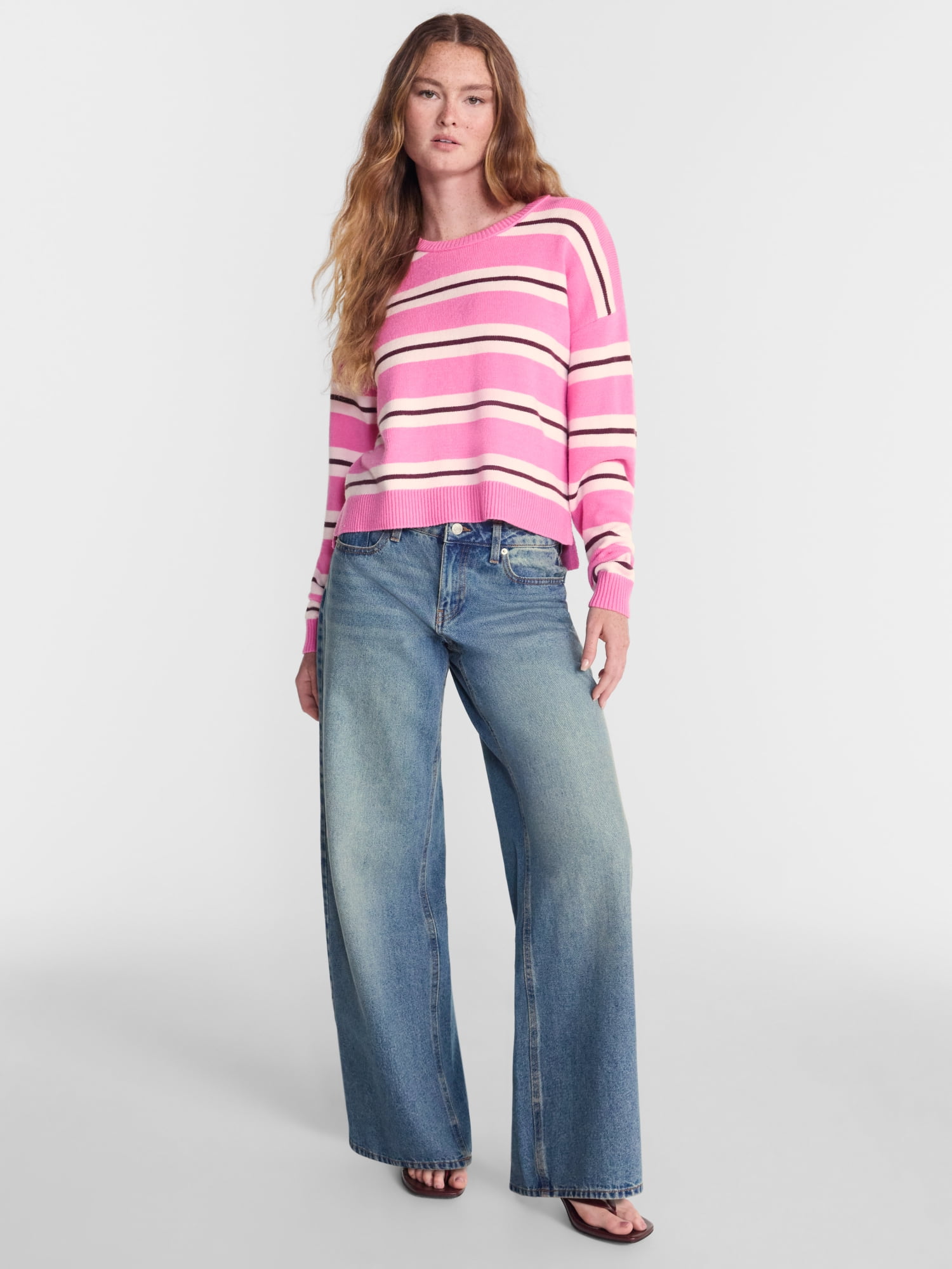 No Boundaries Essential Crewneck Sweater, Lightweight, Women's and Women's Plus XXS-4X