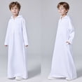 thumbnail image 2 of Wojeull Kid Cute Boys Tops Arabic Thobe Muslim Thobe Long Sleeve Hooded Embroidery Kaftan Robe With Zipper Up For Girls White 11-12 Years, 2 of 7