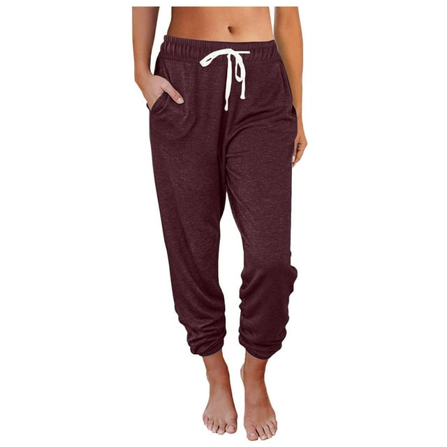 Timegard Pantalon de Jogging Ample pour Femmes Taille Haute Bas Resserré Pantalon de Sport Couleur Unie avec Poches