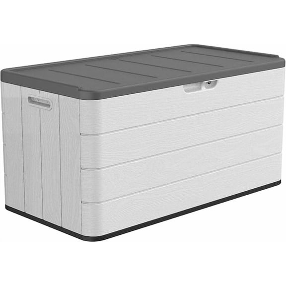 Decksplore Large Resin Deck Box Lockable, Outdoor Garden Storage Box Waterproof, Elegant Storage Bench for Cushions, Garden Tools(White)