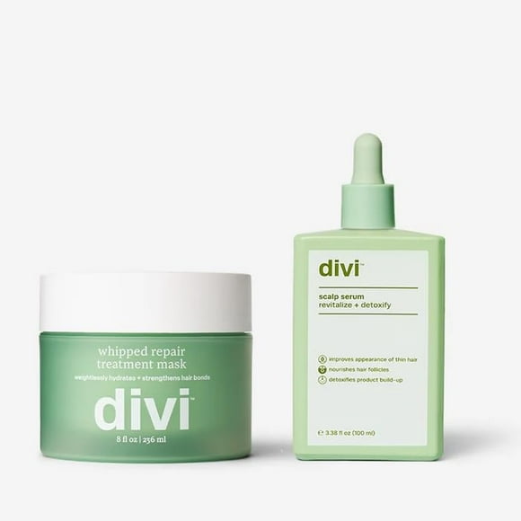 Divi Strengthening Scalp & Strand Duo Scalp Serum & Whipped Repair Treatment Mask for Thicker, Healthier Hair Reduces Buildup, Repairs Damage, Softens, and Adds Shine 8 fl oz &