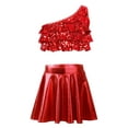 thumbnail image 1 of dPois Ensemble 2 Pcs pour Filles, Haut Court avec Jupe Plissée, Costume de Scène, Uniforme de Cheerleading, Rouge, 8, 1 of 7
