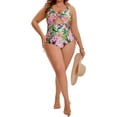 thumbnail image 5 of Agnes Orinda Women's Plus Size 1 Piece Swimsuit Print Cross-Back Straps Tummy Control Bathing Suit Cutout Monokini Swimwear 2X Pink Green Floral, 5 of 8