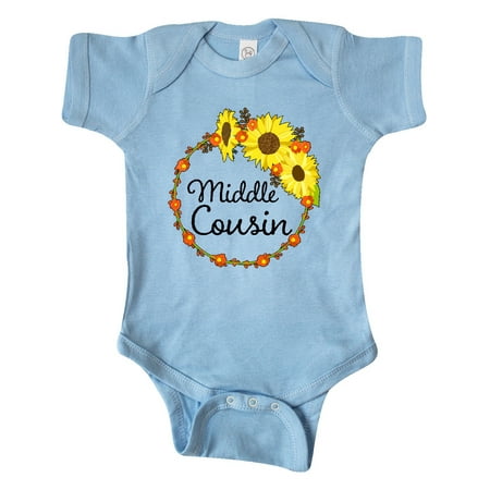 

Inktastic Middle Cousin Sunflower Wreath Gift Baby Boy or Baby Girl Bodysuit