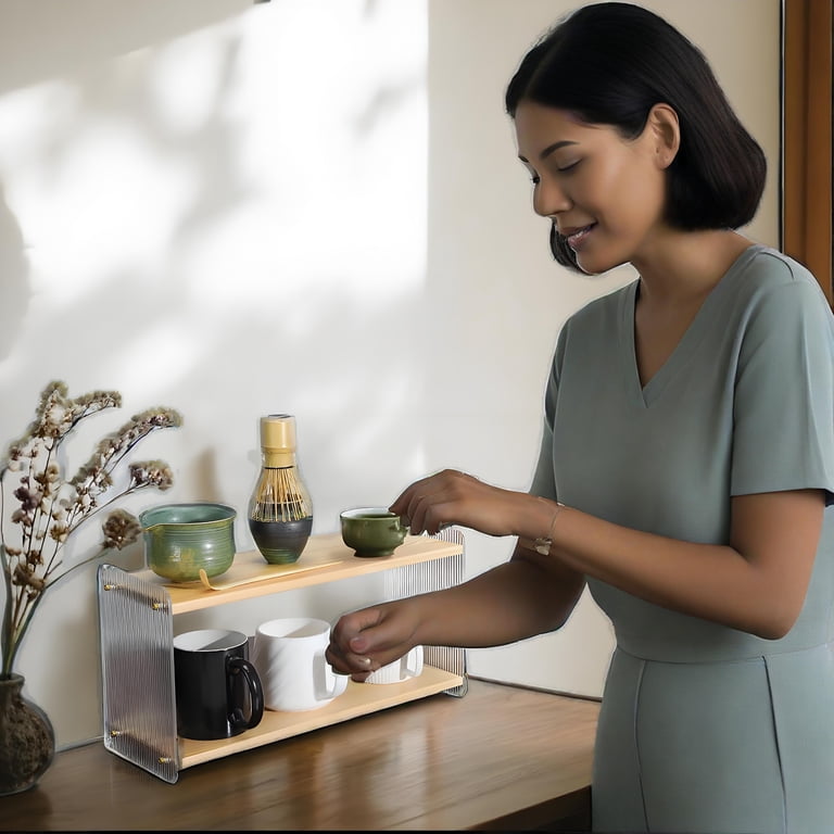 Bamboe Matcha Station Organizer, Aanrecht 2 Tier Desktop Plank voor