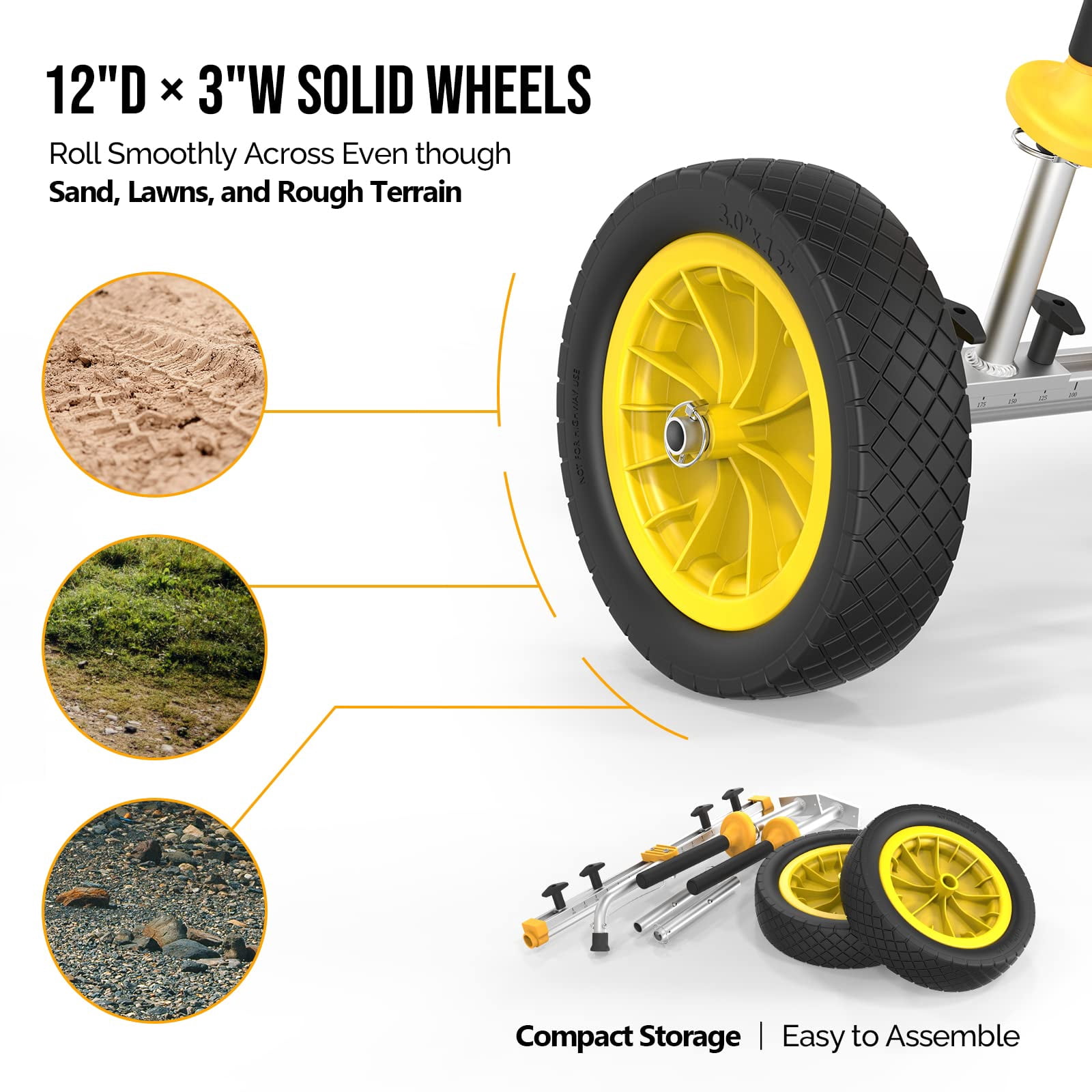 Kayak Cart with Solid Tires, Detachable Canoe Dolly, No Straps Needed, Kickstand for Stability, Fits Most Kayaks with 1" Drainage Holes, Easy to Assemble, Black
