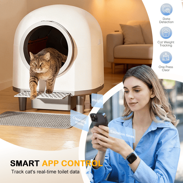 EAYSG 88L Self-Cleaning Litter Box for Multiple Cats - Smart Automatic Cat Litter Box with App Control, Health Monitoring, Safety Sensors & Odor Removal, White