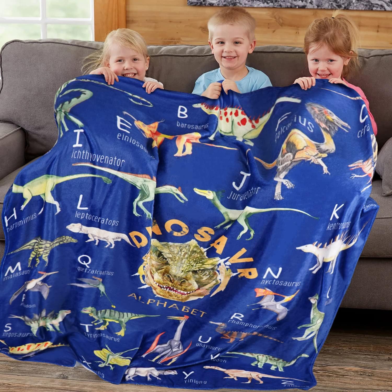 Kids Dinosaur Alphabet Blanket for Boys Dino Blanket Birthday Christmas Dinosaur Gifts for Boys, 50x60 Inch