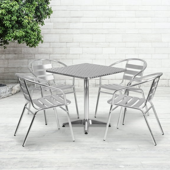 Emma   Oliver 27.5" Square Aluminum Table Set with 4 Slat Back Chairs