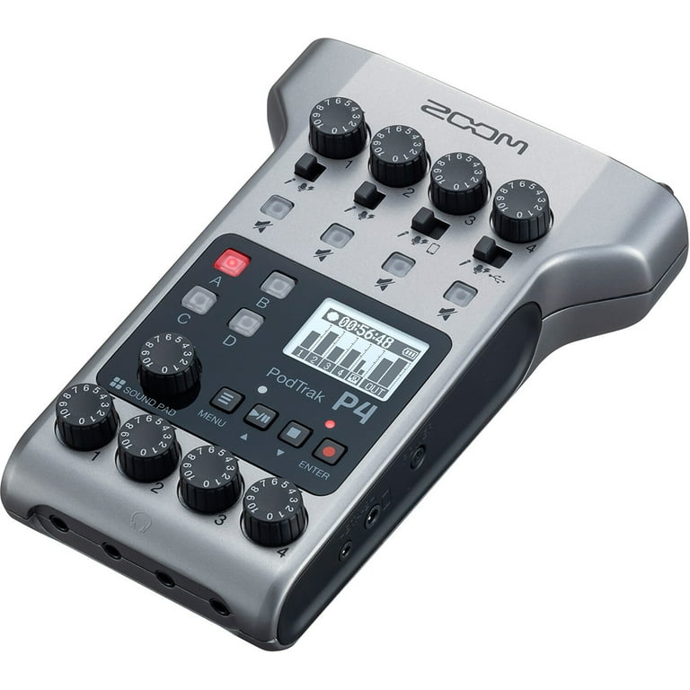 Zoom PodTrak P4 Portable Multitrack Battery Powered, 4 Microphone Inputs, 4 Headphone Outputs, 2-In/2-Out Podcast Recorder Bundle with BTA-2 Bluetooth