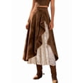 thumbnail image 3 of Jaimenalin Women Vintage Western Suede Lace Patchwork High Waist A Line Maxi Skirt with Zipper Dark Brown L, 3 of 6