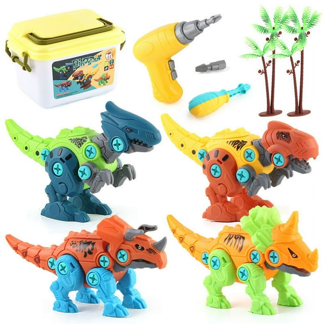Juguetes de dinosaurios desmontables para niños con caja de almacenamiento, taladro eléctrico, juego de construcción de bricolaje, regalos educativos para niños y niñas