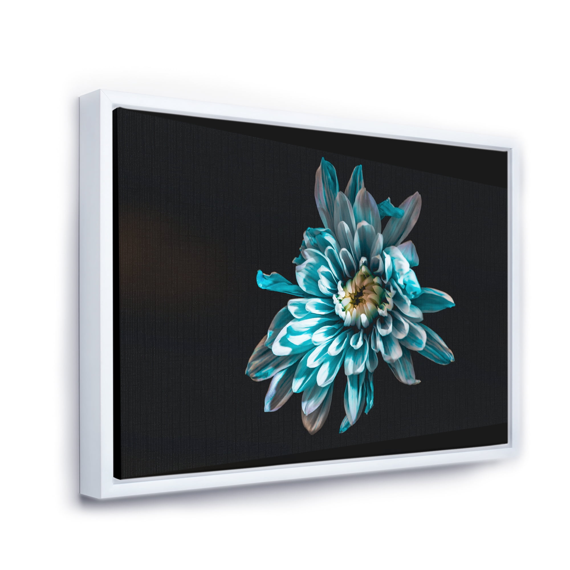 Designart 'Top View of White and Blue Flower' Traditional Framed Canvas Wall Art Print