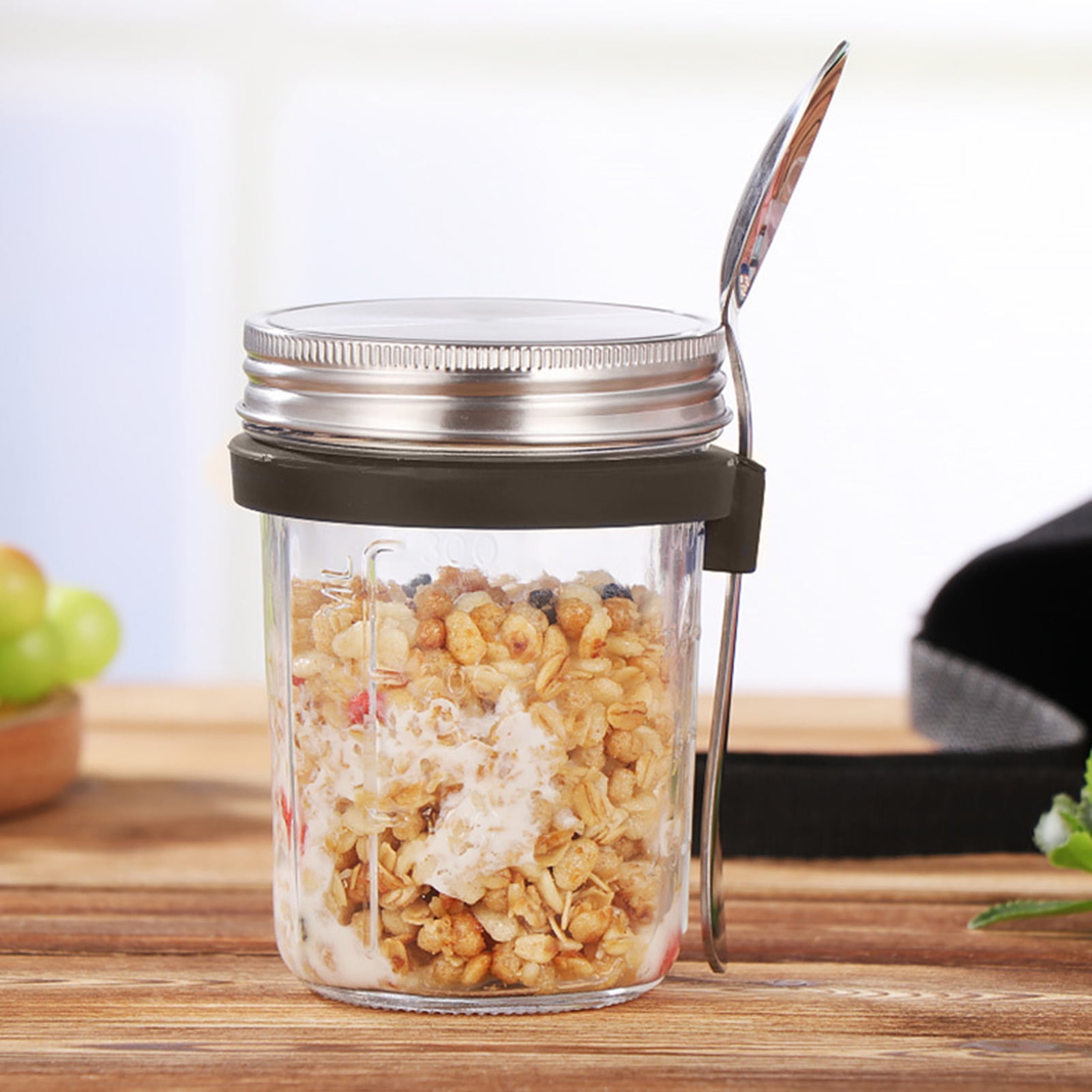 Mason Jar with Spoon Airtight Lid Clear Scales Wide Mouth Microwavable Meal  Prep Glass Refrigerated Storage Oats Container Cup - AliExpress