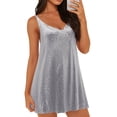 thumbnail image 1 of mfyjkho Vestidos de tallas grandes, Vestido ajustado de lentejuelas para mujer, sin mangas, con cuello en V, corto Vestidos para invitadas de boda para mujer s, 1 of 8
