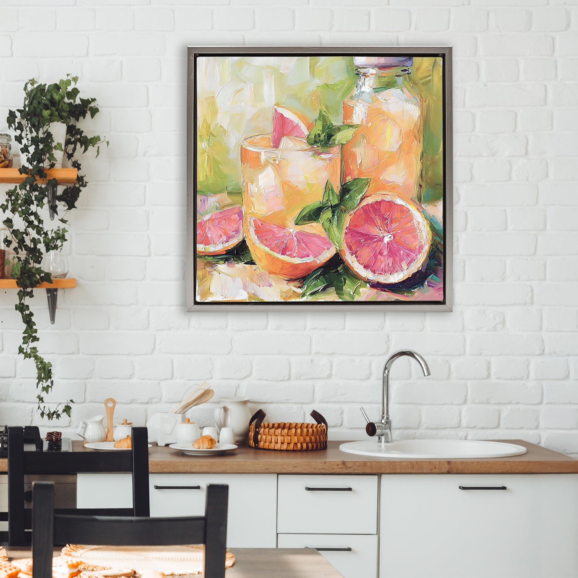 Stupell Industries Grapefruit Summer Refreshment Gray Framed Floater Canvas Wall Art, design by Riley B