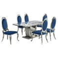thumbnail image 1 of White Marble 7 piece Dining Set with Silver Stainless Steel Base, 1 of 4