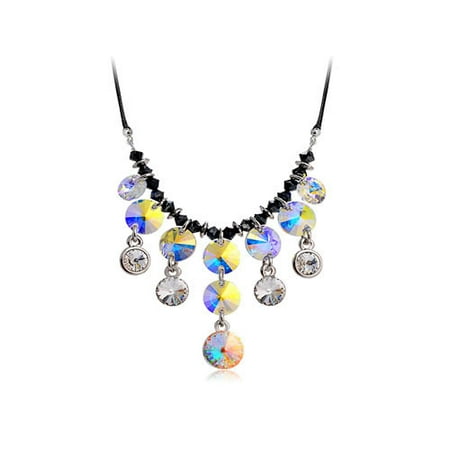 Beaded Chandelier Dangle - Aurora Boreal Swarovski Crystal Tribal Rain Bead Chandelier Dangle Cord Necklace