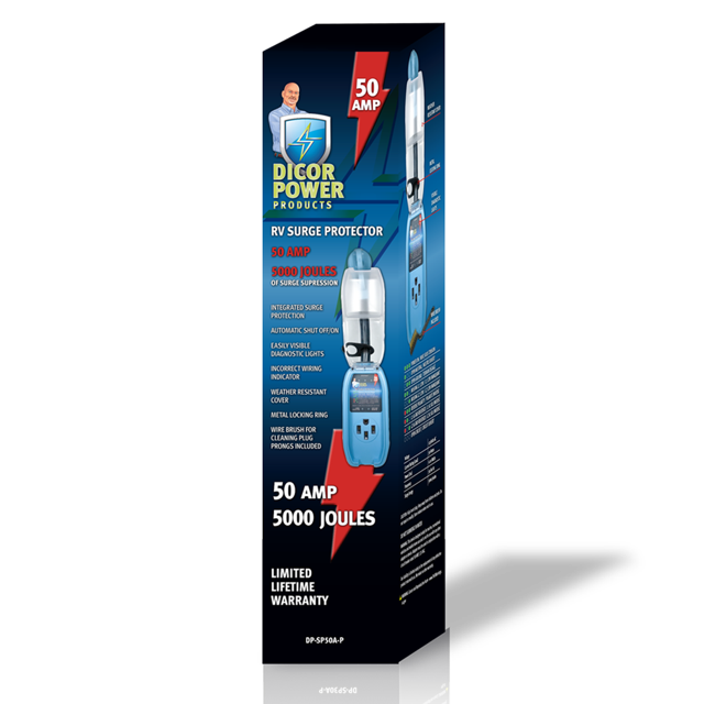 Dicor Corp. Parasurtenseur DP-SP50A-P 50 Ampères; avec Indicateur de Défaut; Résistant aux Intempéries; jusqu'à 5000 Joules; Indicateur de Câblage Incorrect; Arrêt/extinction Automatique; avec Anneau de Verrouillage et Brosse Métallique