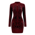 thumbnail image 4 of Costeam Womens Halloween Skeleton Print Bodycon Mini Dress Crew Neck Long Sleeve Floral Lace Detail Gothic Slim Fit Party Club Short Costume Dresses, 4 of 4