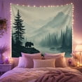thumbnail image 2 of Bear Silhouette Overlooking Misty Mountain Lake, Serene Rustic for Nature Lovers, Atmospheric Forest Landscape Art Housewarming Gift Tapestry Wall Hanging for Bedroom and Living Room, 2 of 7