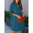 thumbnail image 2 of Summer Dresses for Women V Neck Ruffle Short Sleeve Casual Shift Dress with Pockets Lake Blue 2XL, 2 of 4