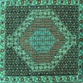 thumbnail image 1 of Ahgly Company Machine Washable Indoor Square Medallion Turquoise Blue Traditional Area Rugs, 3' Square, 1 of 4
