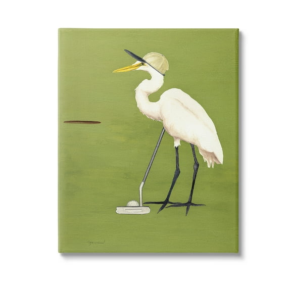 Stupell Industries Golfing Heron Bird Animals & Insects Painting Gallery Wrapped Canvas Art Print Wall Art, 16 x 20