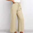 thumbnail image 2 of Olyvenn Women's Casual Slim High Elastic Waist Color Sports Cotton And Linen Pants Full Length Pants for Women Trendy 2023 Beige 6, 2 of 7